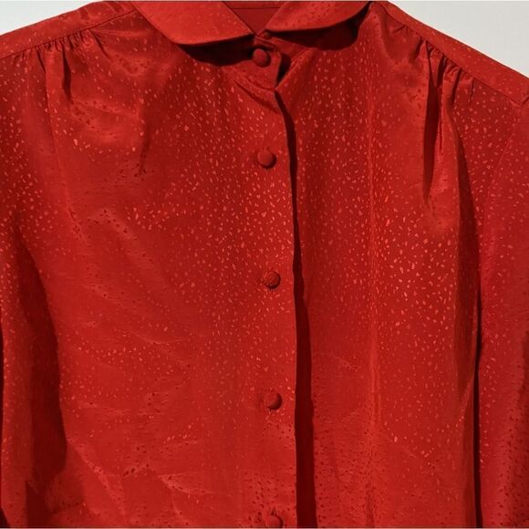 Josephine Vintage Women's Long Sleeve Button Up Silky Jacquard Blouse Red Sz 8 B - Picture 5 of 5